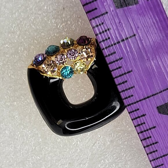 Black Square Earrings With Colorful Crystals - Picture 9 of 9